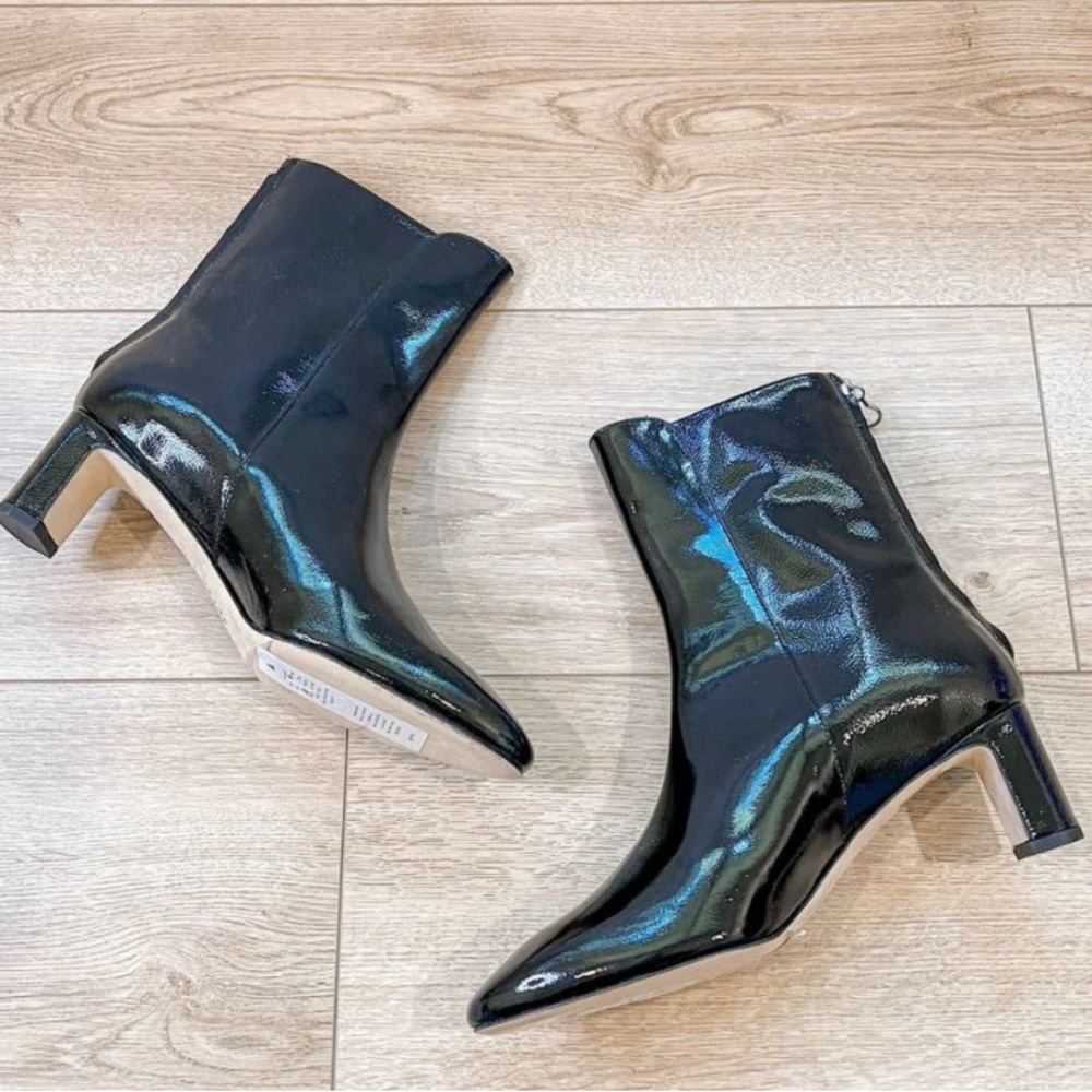 New Aeyde Donna Almond Toe 55mm Bootie Black Patent Leather